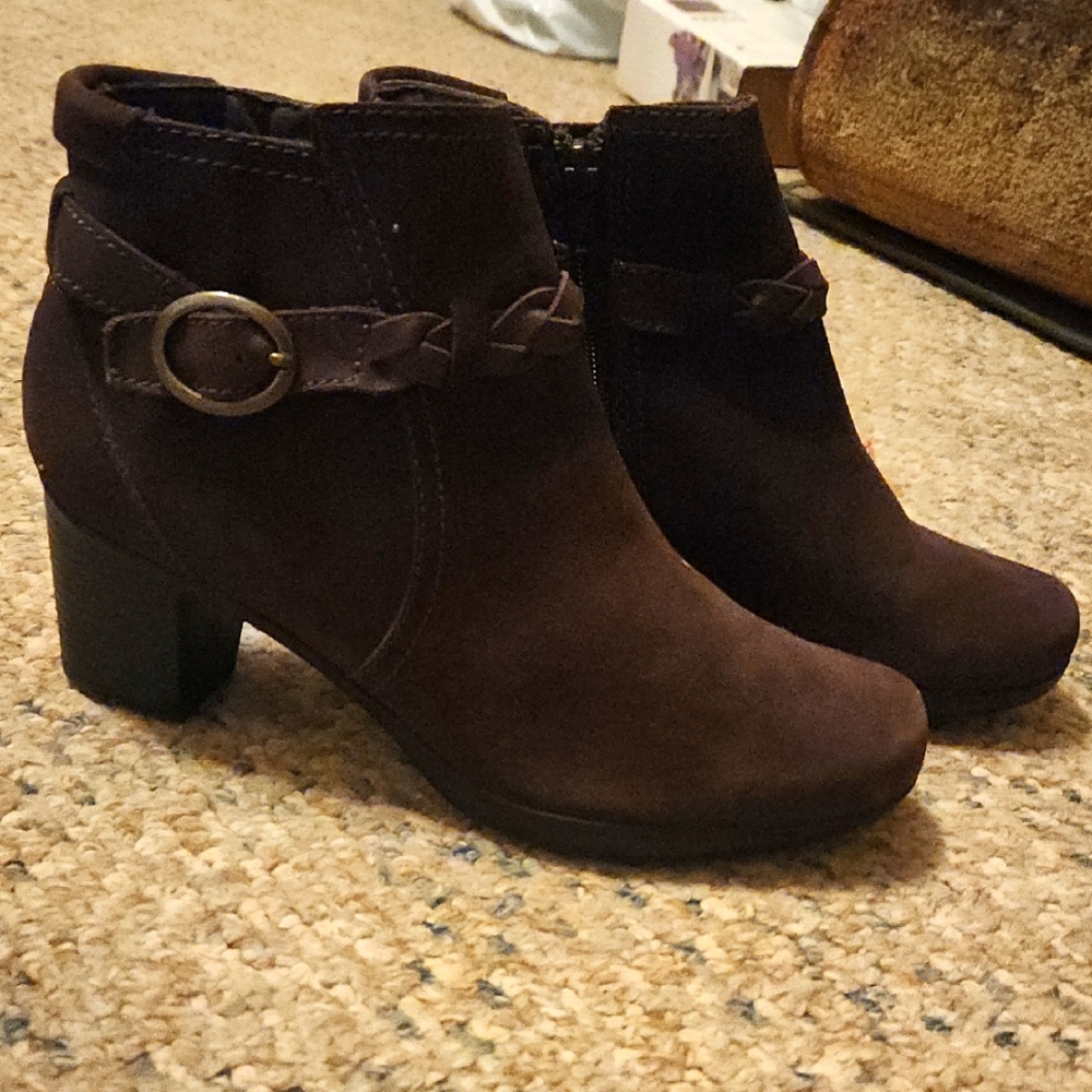 Clarks Chic Brown Ankle Boots with Buckle Detail